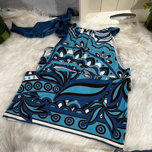 NEW Ann Taylor Silk Multicolor Geometric Floral Bow Tie Career Layering Top XS - Picture 12 of 16